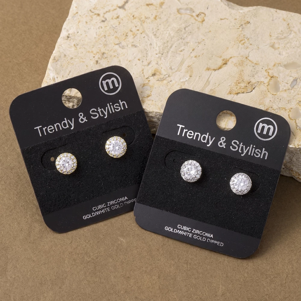Gold Dipped Petite Round Cz Halo Stud Earrings
