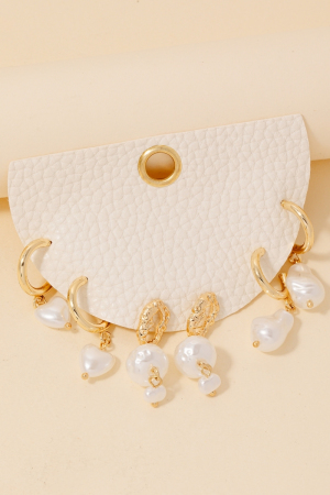 Mixed Pearl Charms Hoop Earrings Set