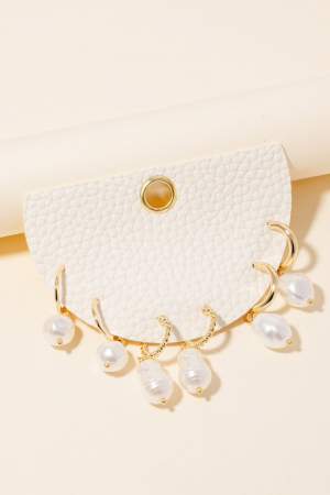 Mixed Pearl Charm Hoop Earrings Set
