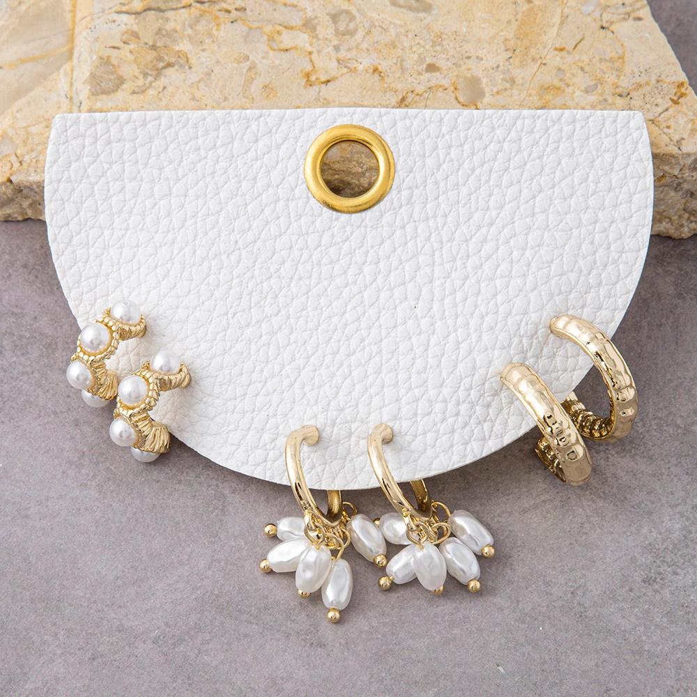 Three Pair Pearl Cluster Hoop Earring Set