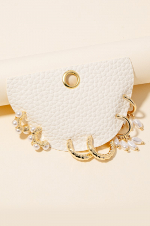 Assorted Pearl Charms Hoop Earrings Set