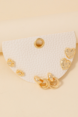 Door Knocker Flower And Studded Heart Earrings Set