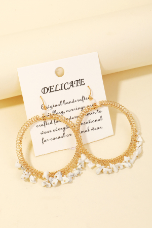 White Stone Fringe Hoop Drop Earrings