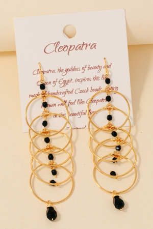 Hoops And Black Beads Dangle Chain Earrings