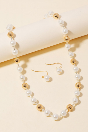 Pearl And Metallic Beaded Necklace Set