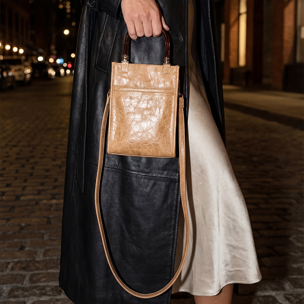 Acrylic Top Faux Leather Satchel Shoulder Bag