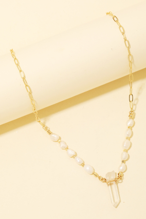 Crystal Pendant Pearl Beaded Chain Necklace