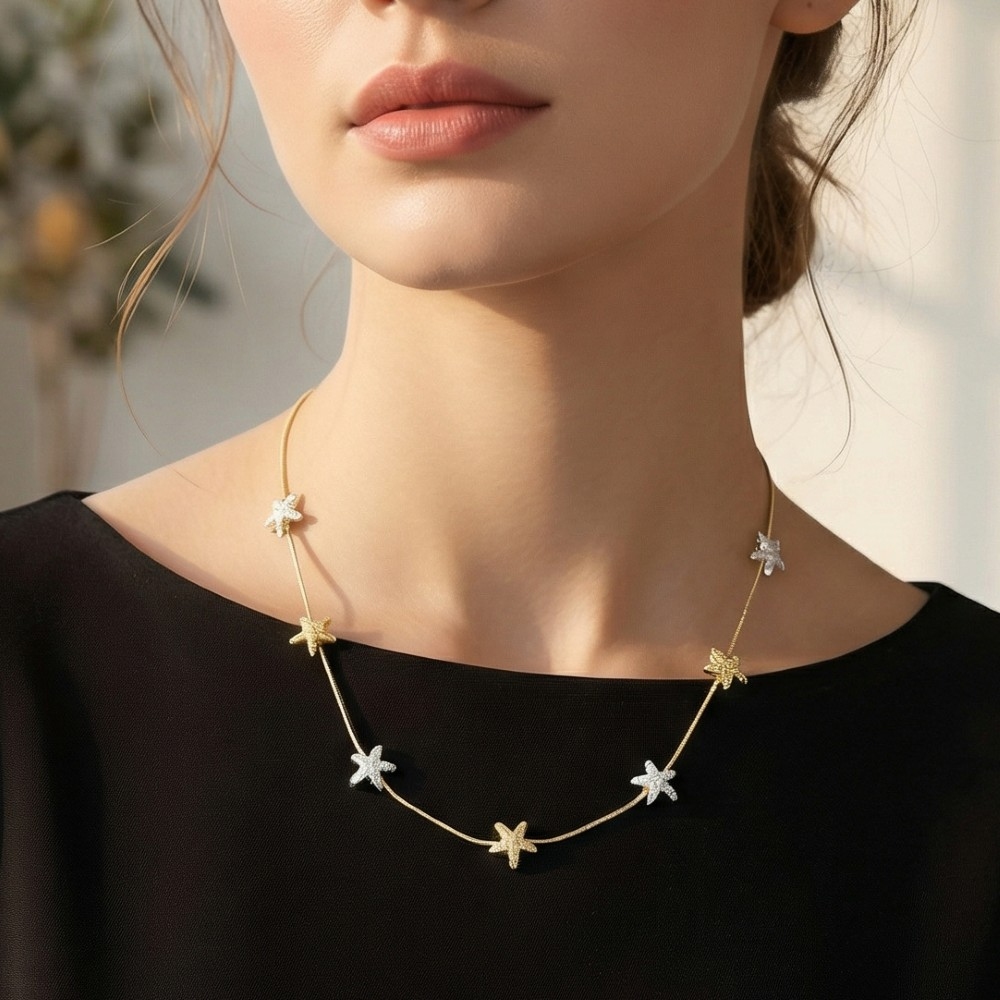 Starfish Sealife Station Charms Chain Necklace