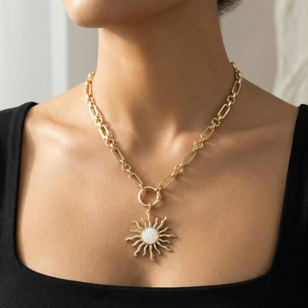 Glitter Resin Sun Pendant Chain Necklace
