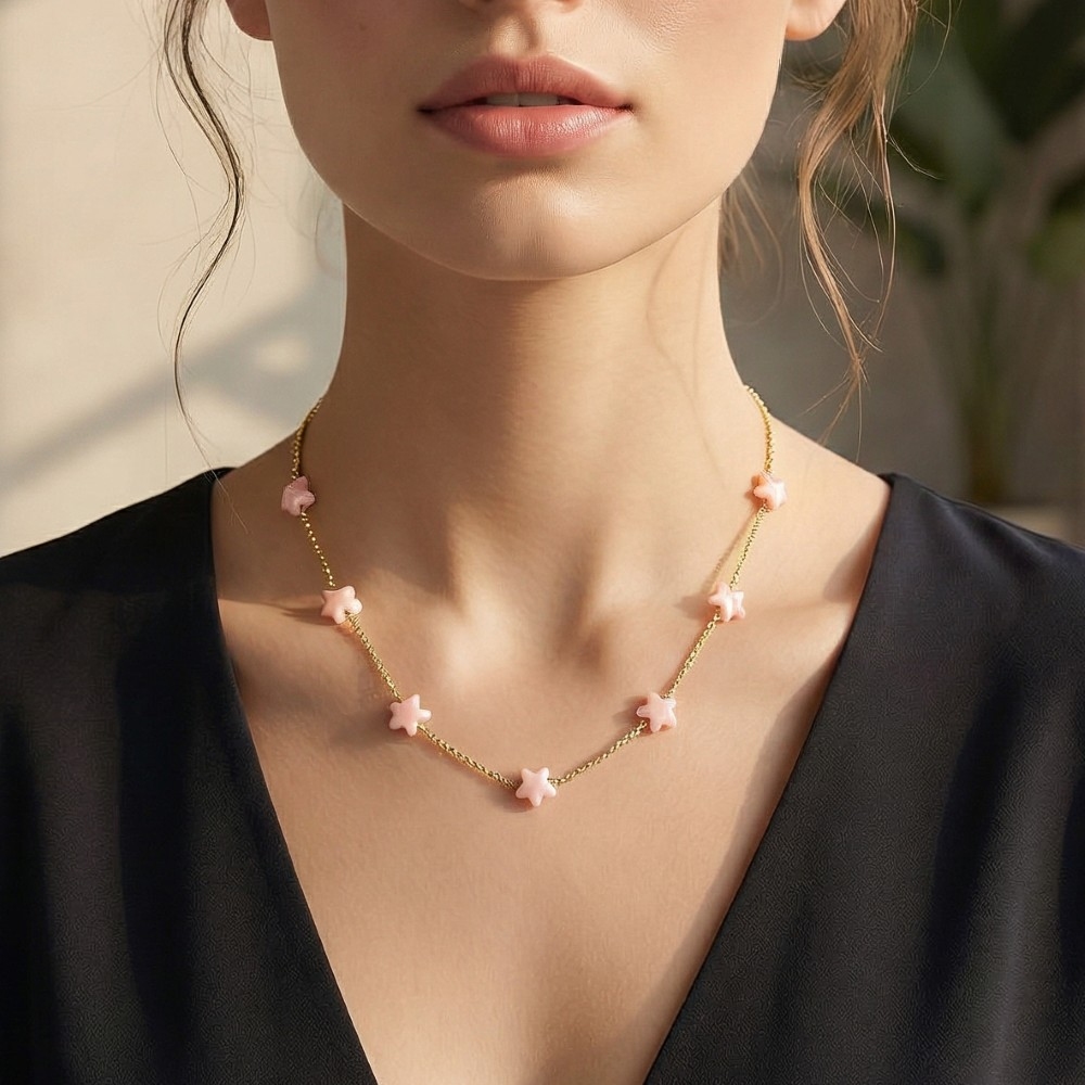 Ceramic Sealife Starfish Station Charms Chain Necklace