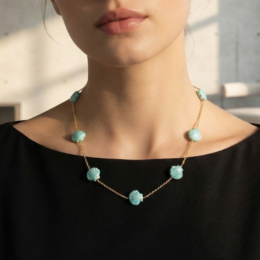 Sealife Ceramic Seashell Station Necklace