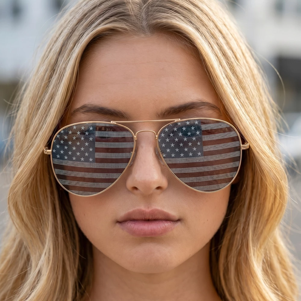 Aviator American Flag Print Metal Sunglasses