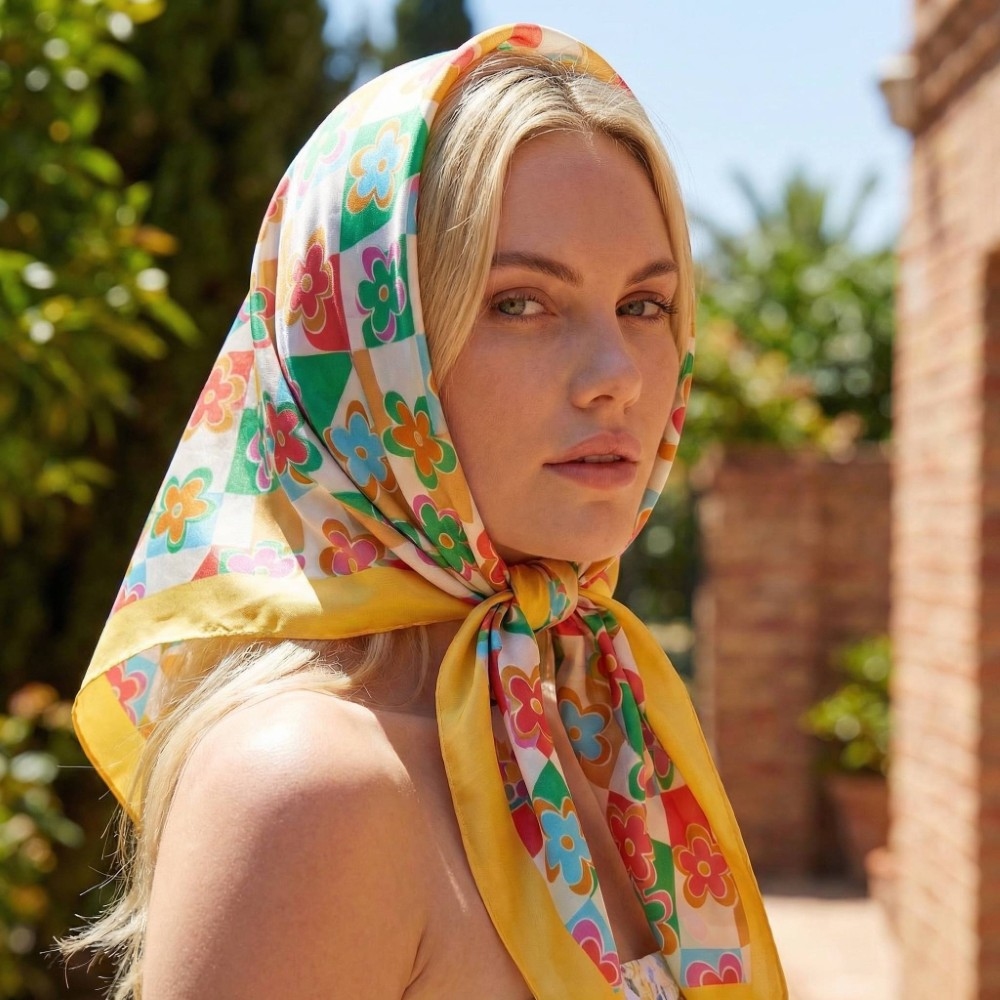 Flower Print Square Bandana Scarf