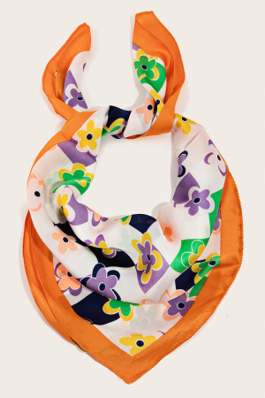 Flower Print Square Bandana Scarf