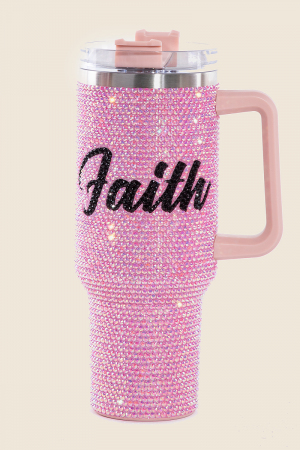 Rhinestone Studded Faith Print Tumbler Cup