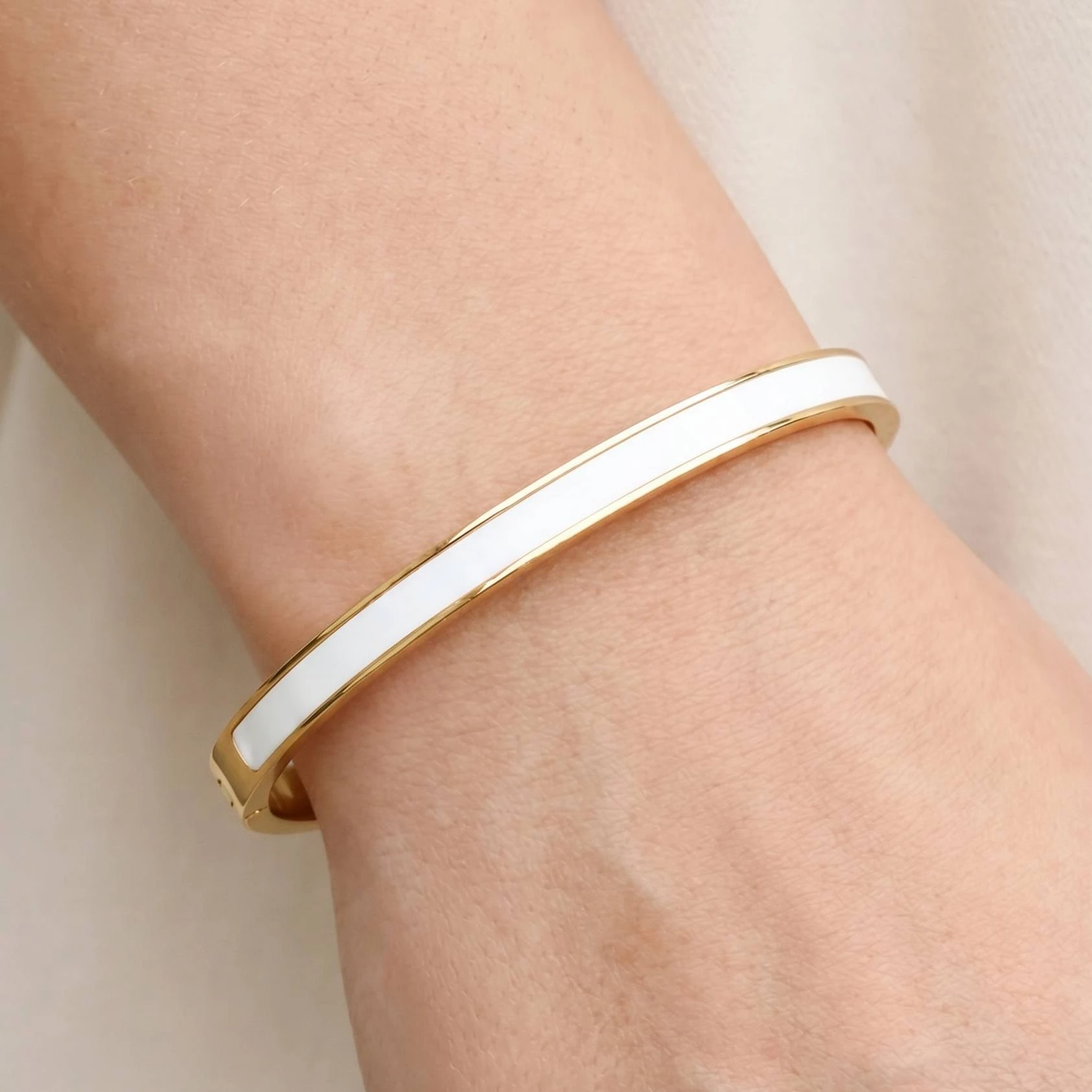 Stainless Steel Inlay Flat Wide Hinge Bangle Bracelet