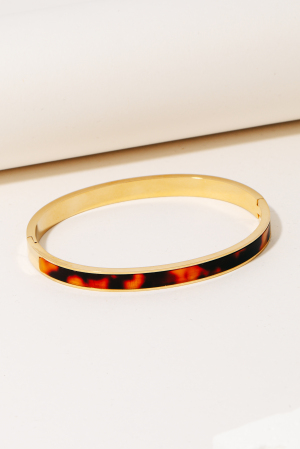 Stainless Steel Inlay Flat Wide Hinge Bangle Bracelet
