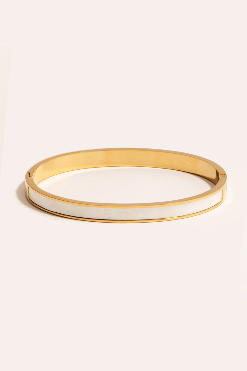 Stainless Steel Inlay Flat Wide Hinge Bangle Bracelet