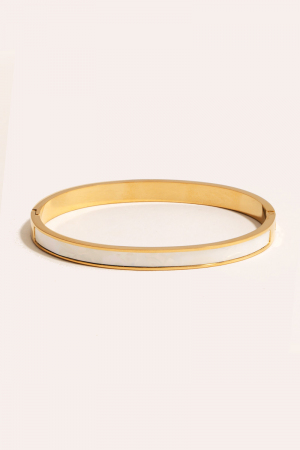 Stainless Steel Inlay Flat Wide Hinge Bangle Bracelet