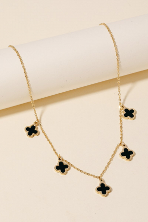 Stainless Steel Multi Clover Station Charms Chain Necklace