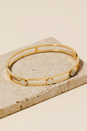 Stainless Steel Clover Station Charms Hinge Bangle Bracelet