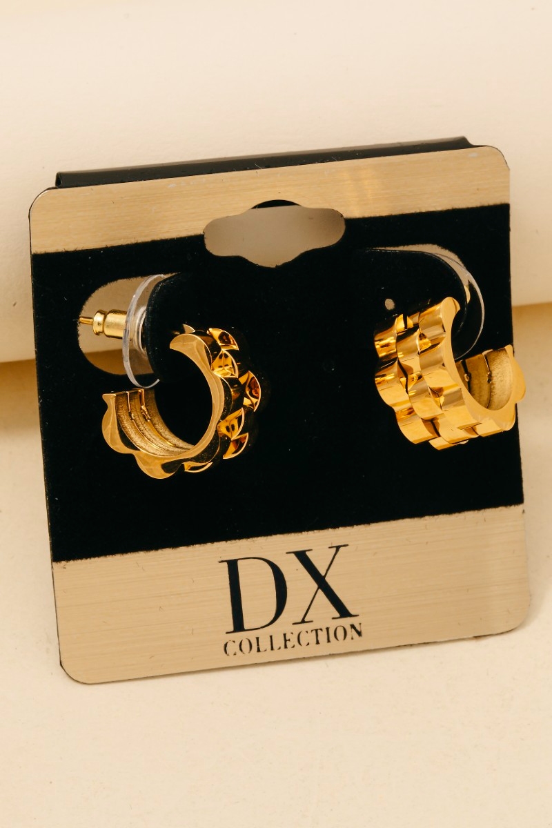 Gold Dipped Two Tone Small Watch Chain Hoop Earrings