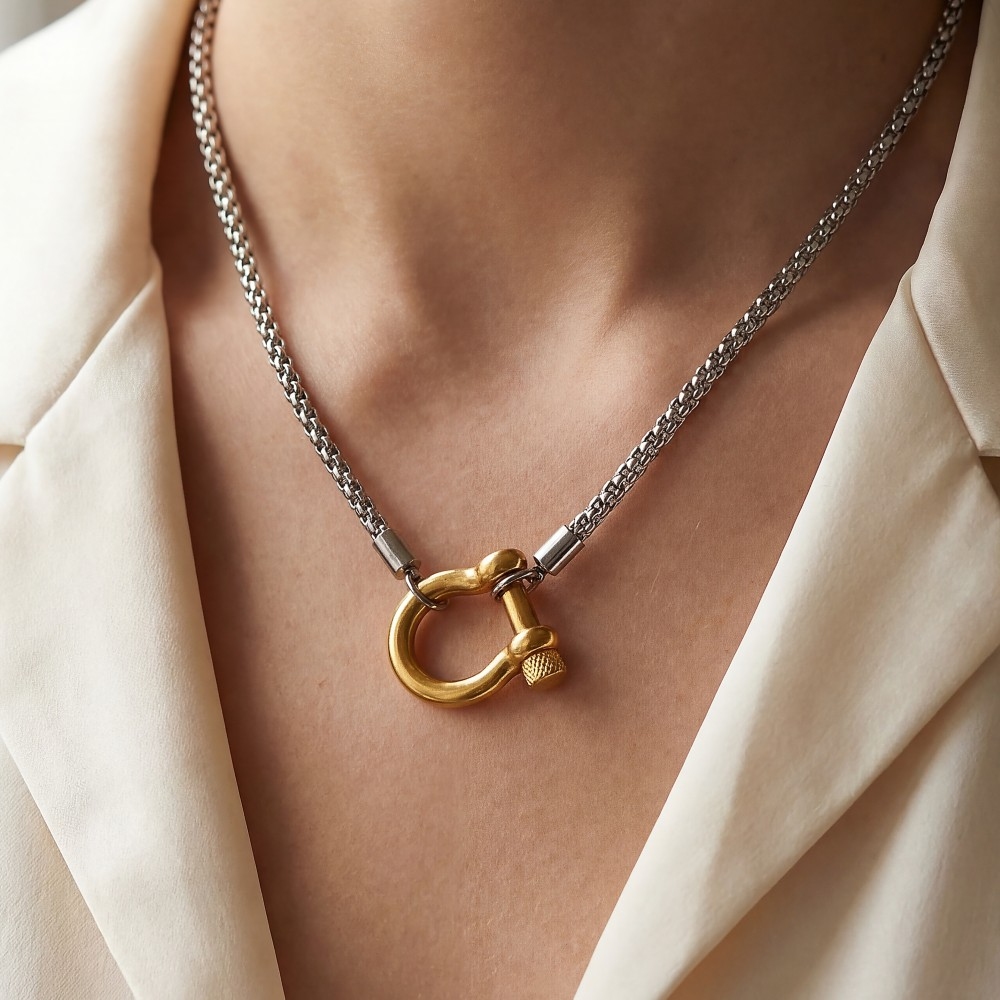 Stainless Steel Two Tone Chain Link Necklace