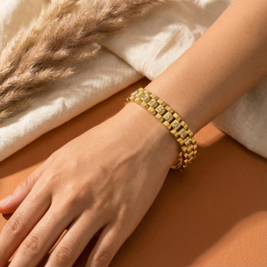 Stainless Steel Studded Watch Chain Bracelet