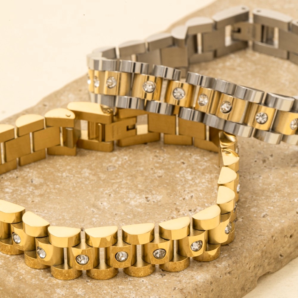 Stainless Steel Studded Watch Chain Bracelet