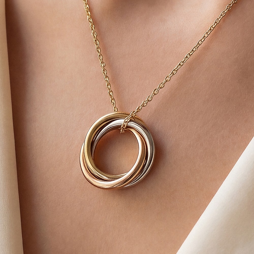 Stainless Steel Two Tone Rings Pendant Necklace