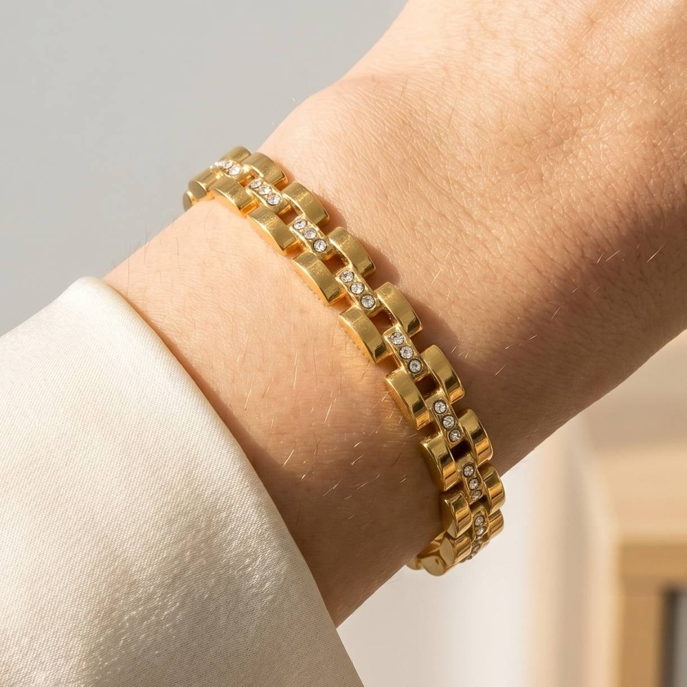 Cz Pave Quilted Link Stretch Bracelet