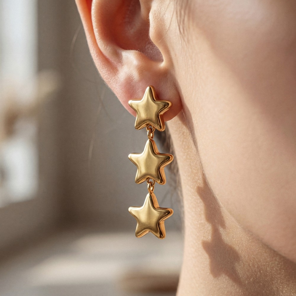 Secret Box Gold Dipped Stainless Steel Star Chain Dangle Earrings