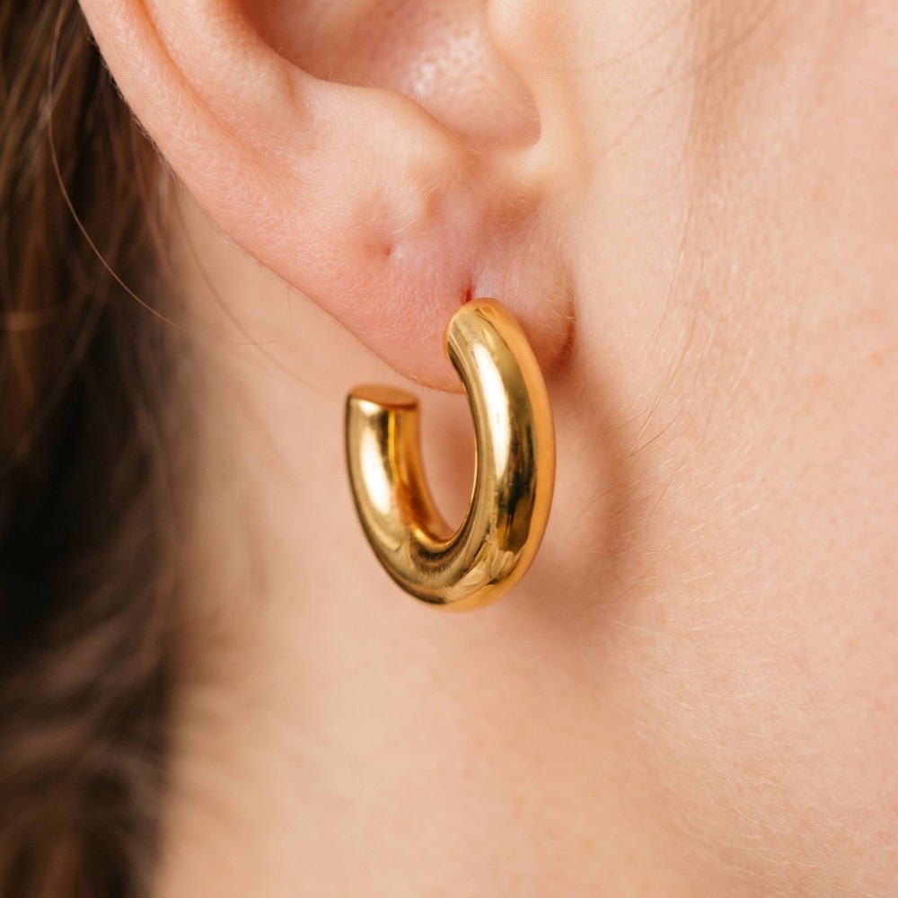 Gold Dipped Chunky Tube Hoop Earrings
