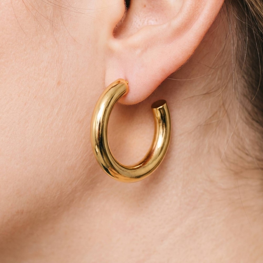 Gold Dipped Large Chunky Tube Hoop Earrings