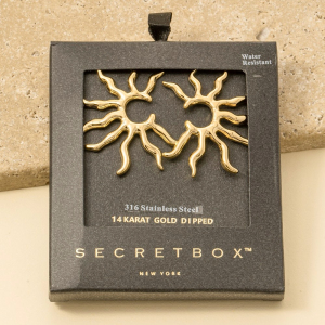 Secret Box Gold Dipped Stainless Steel Shining Sun Stud Earrings