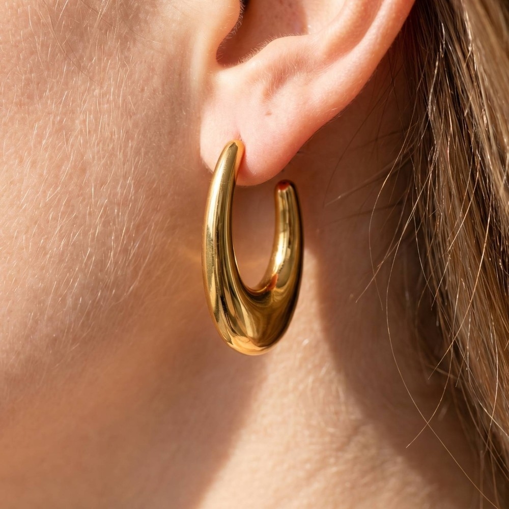 Gold Dipped Puffy Oval Hoop Earrings