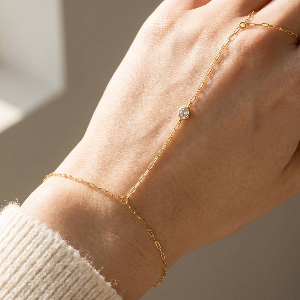 Paperclip Chain Hand Chain Finger Ring Bracelet