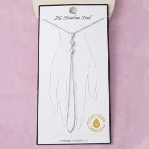 Stainless Steel Pear Cz Drop Hand Chain Bracelet