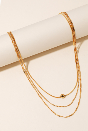 Metallic Beads Layered Chains Necklace
