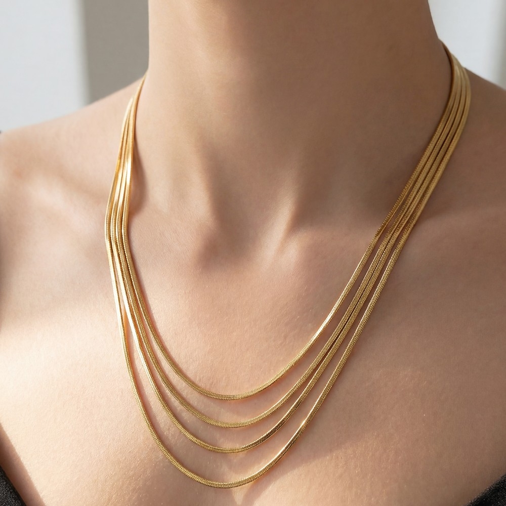 Stainless Steel Layered Four Row Necklace