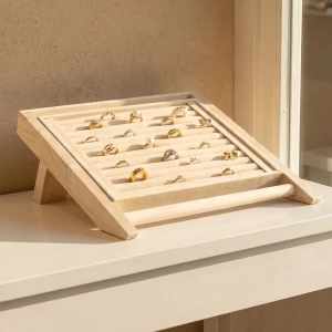 Slanted Wooden Ring Display Tray