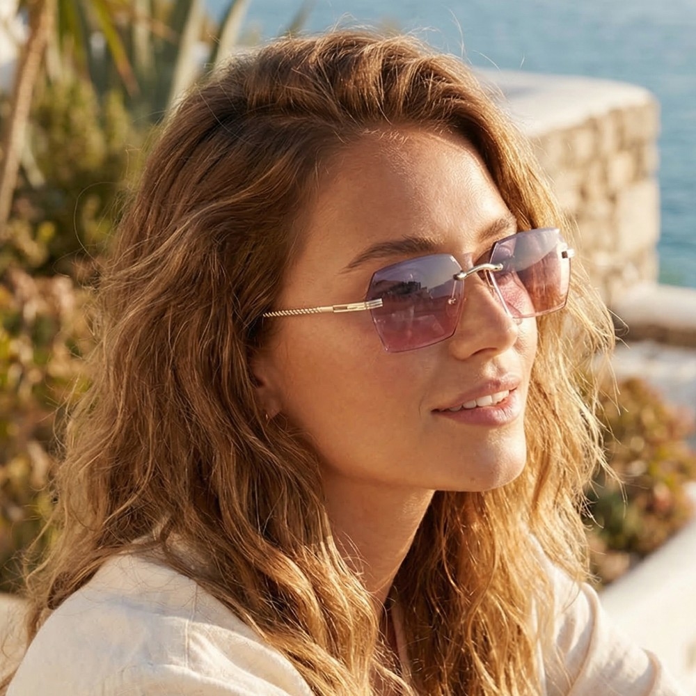 Frameless Color Lens Sunglasses Set