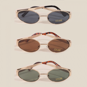 Oval Lens Metallic Frame Sunglasses Set