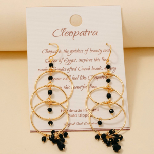 Black Rhinestones And Hoops Chain Dangle Earrings