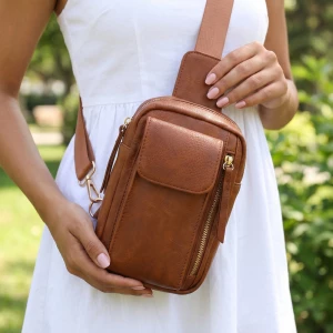 Vegan Leather Flap Pocket Sling Crossbody Bag
