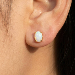 Gold Dipped Opal Stone Stud Earrings