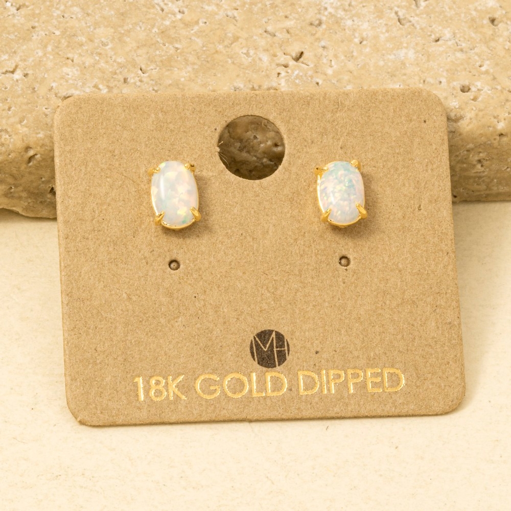 Gold Dipped Opal Stone Stud Earrings