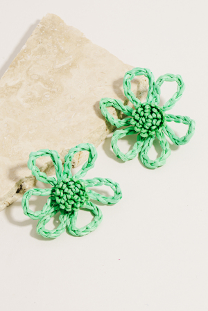 Raffia Braided Flower Outline Stud Earrings