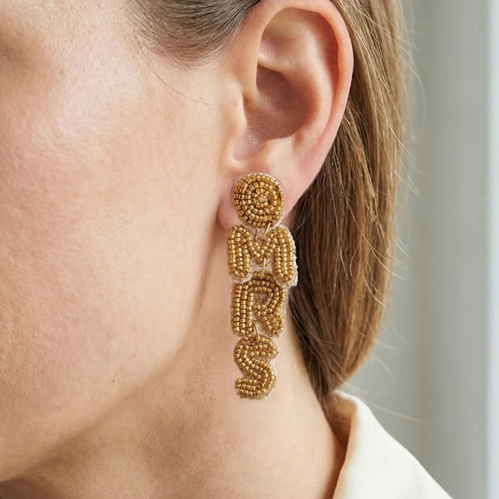 Beaded Mrs Print Earrings
