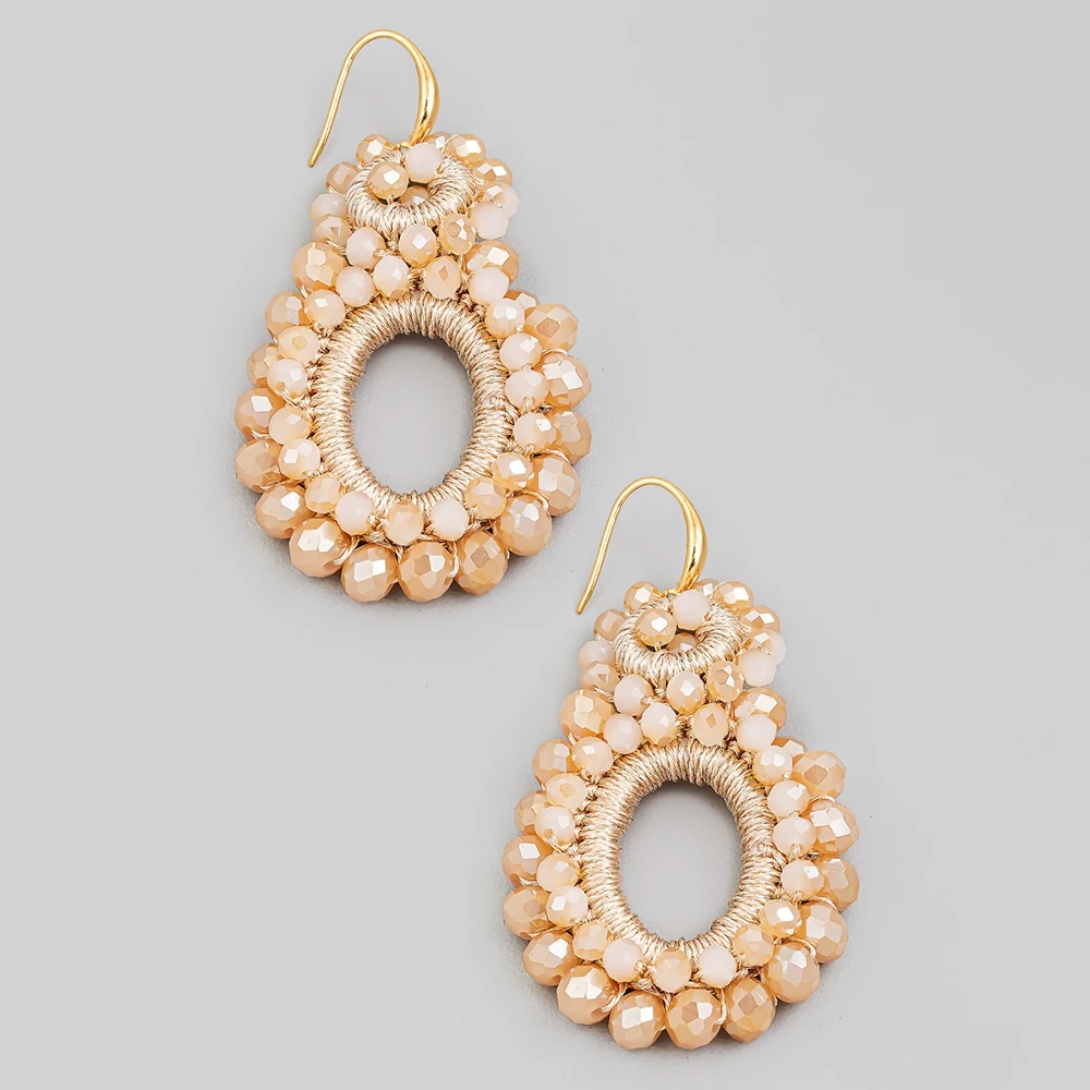 Seed Beaded Circle Hook Drop Earrings